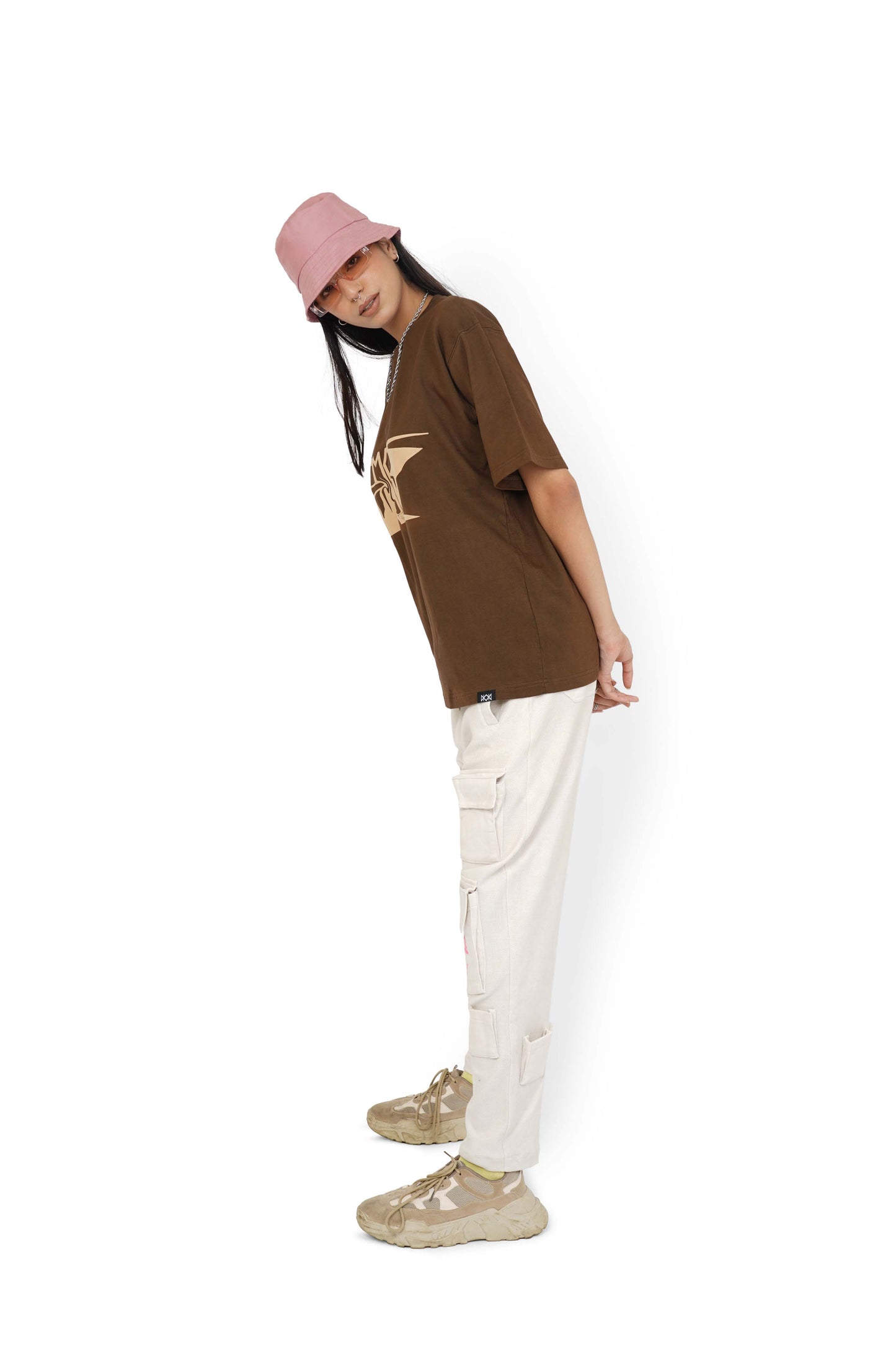 Nut Brown Mark T-Shirt & Cane Beige Utility Cargo Track Pants Set