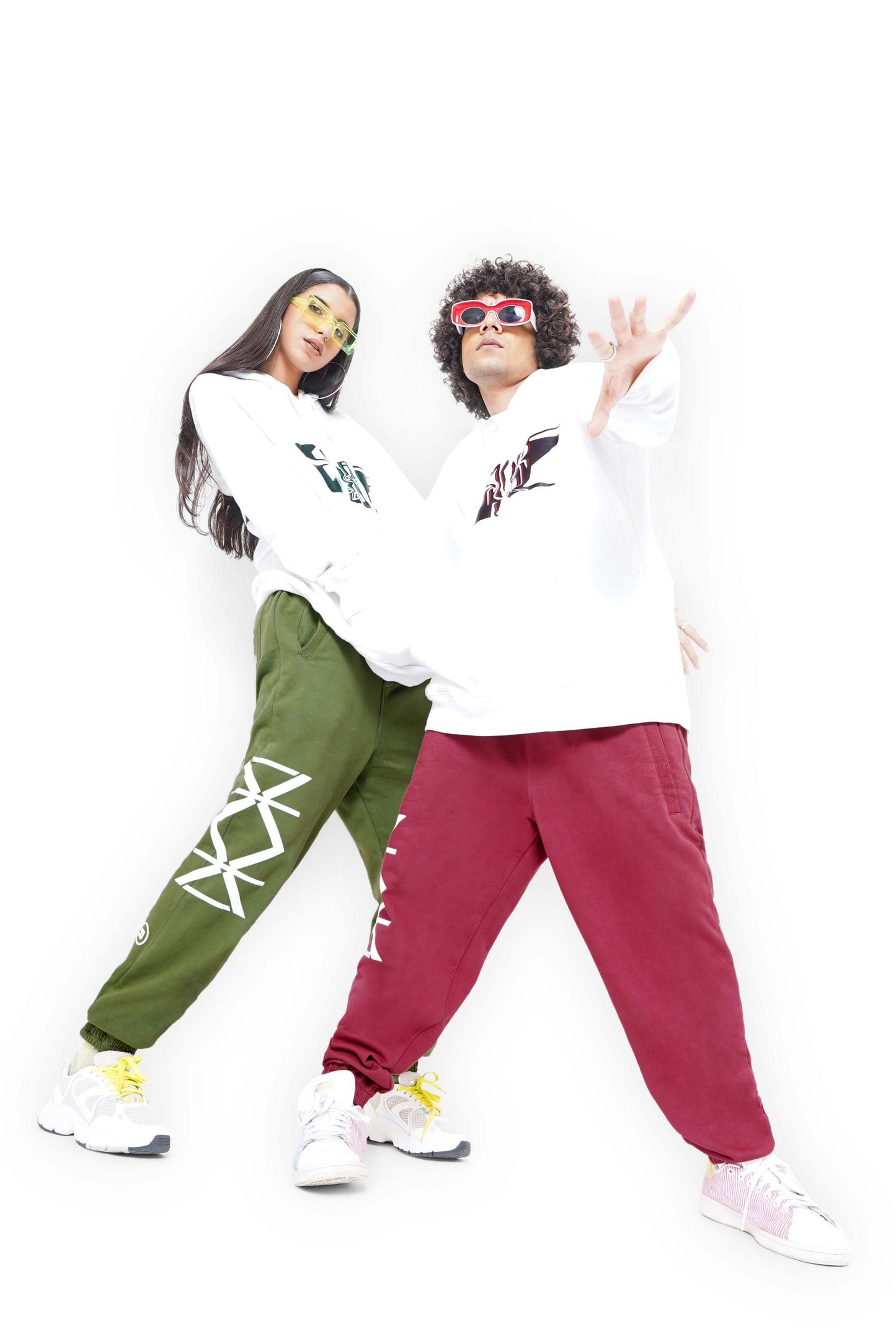 White Mark Graphic Hoodie & Bamboo Green Monogram Sweatpants Set