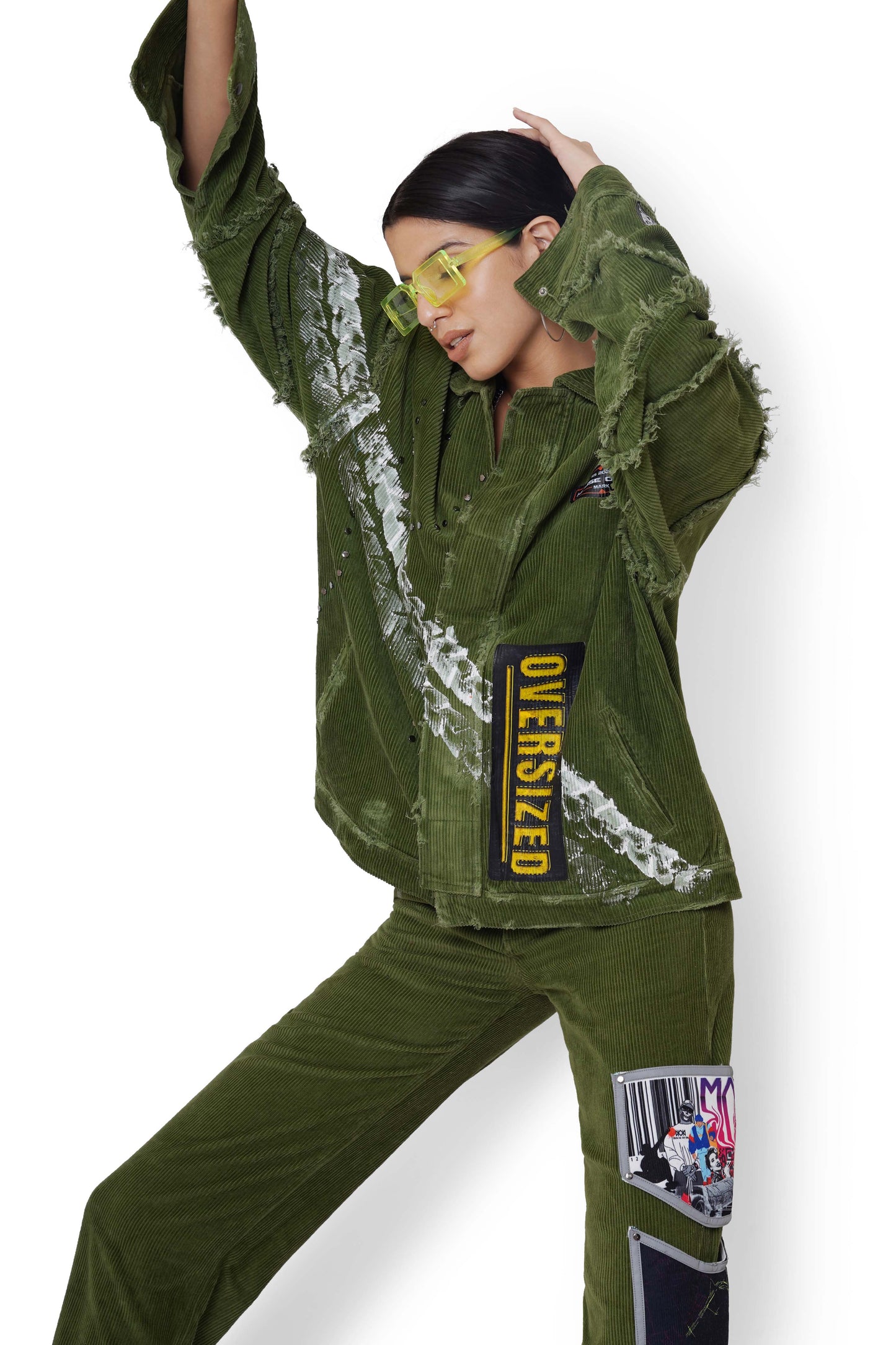 Grassland Green Met An Accident Jacket & Pants Set
