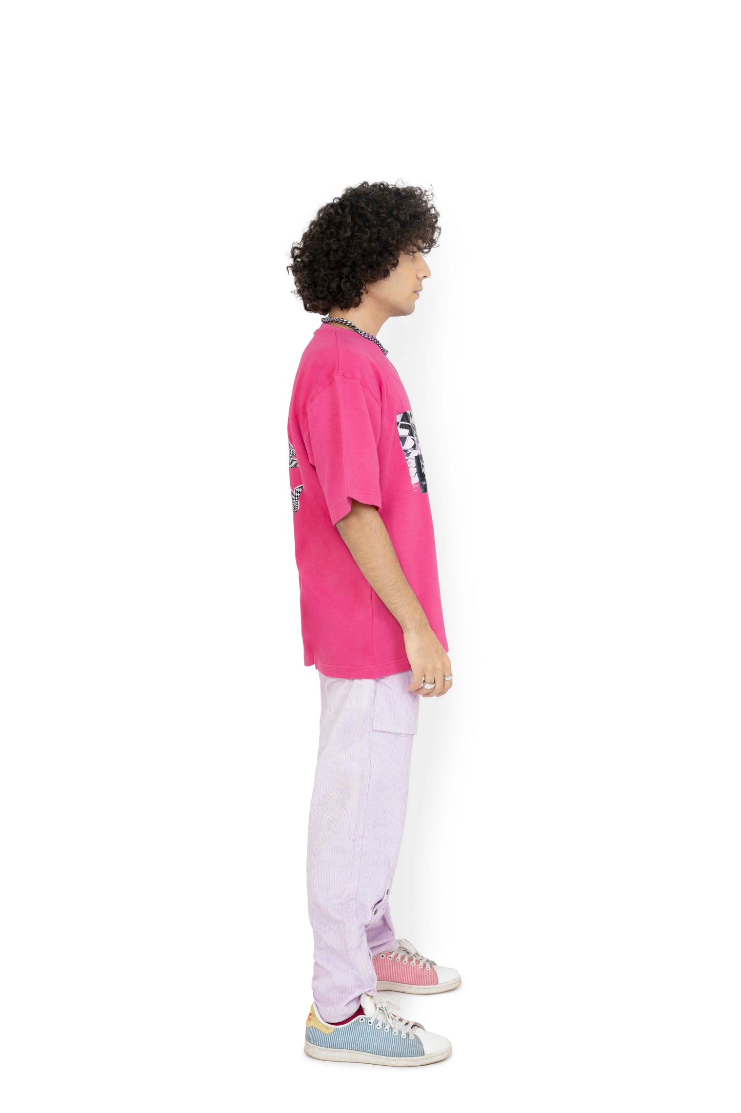 Shocking Pink Graphic T-Shirt & Misty Purple Control Cargo Track Pants Set