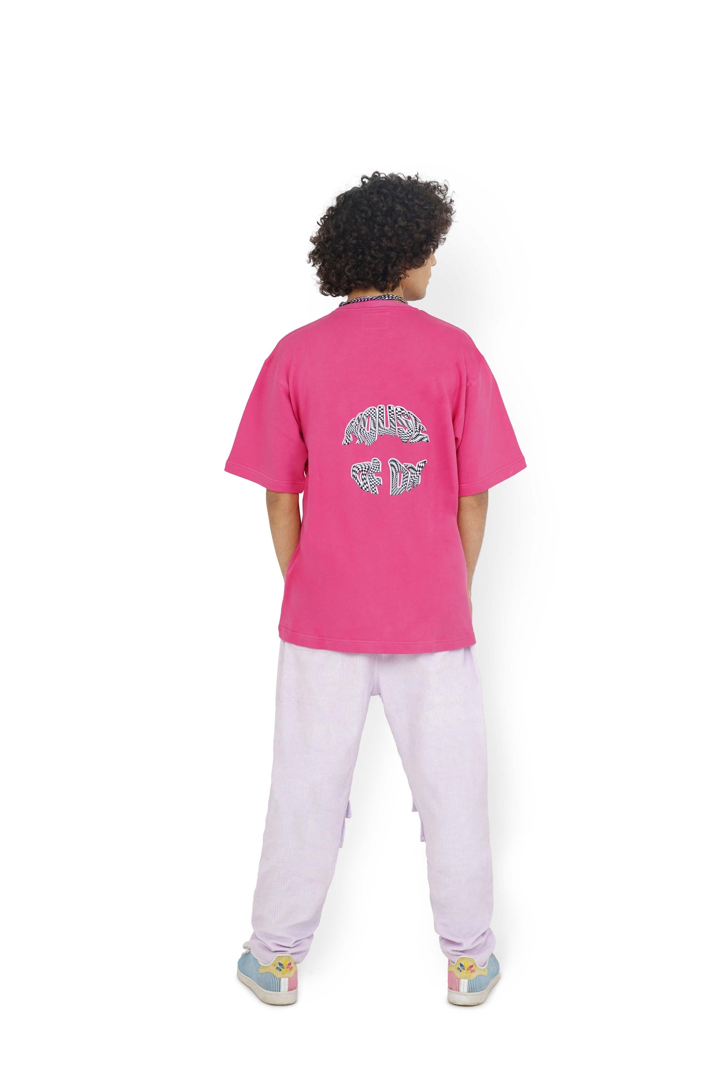 Shocking Pink Graphic T-Shirt & Misty Purple Control Cargo Track Pants Set