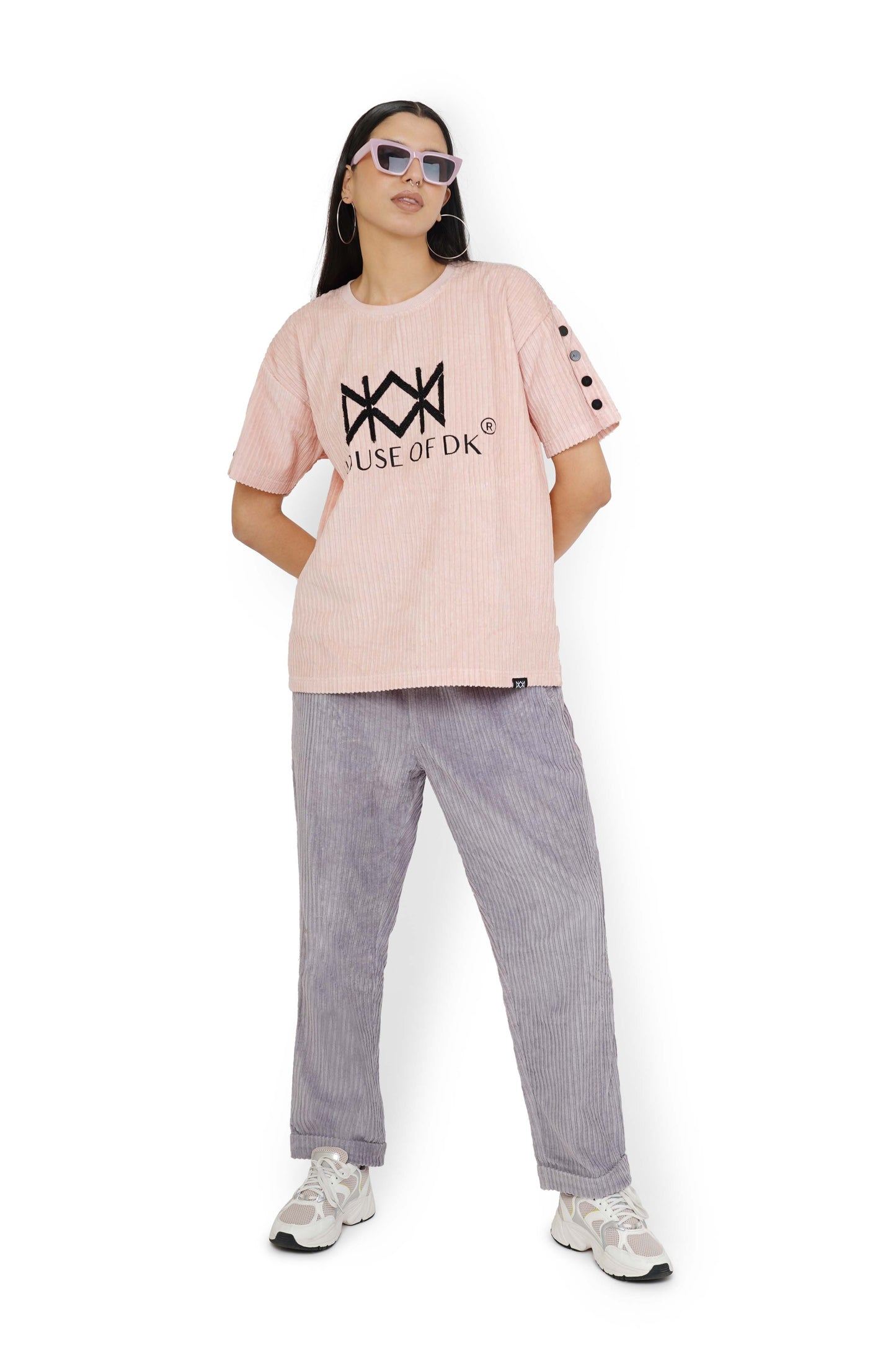 Summer Pink Hi-Low T-Shirt & Smokey Grey Track Pants Set