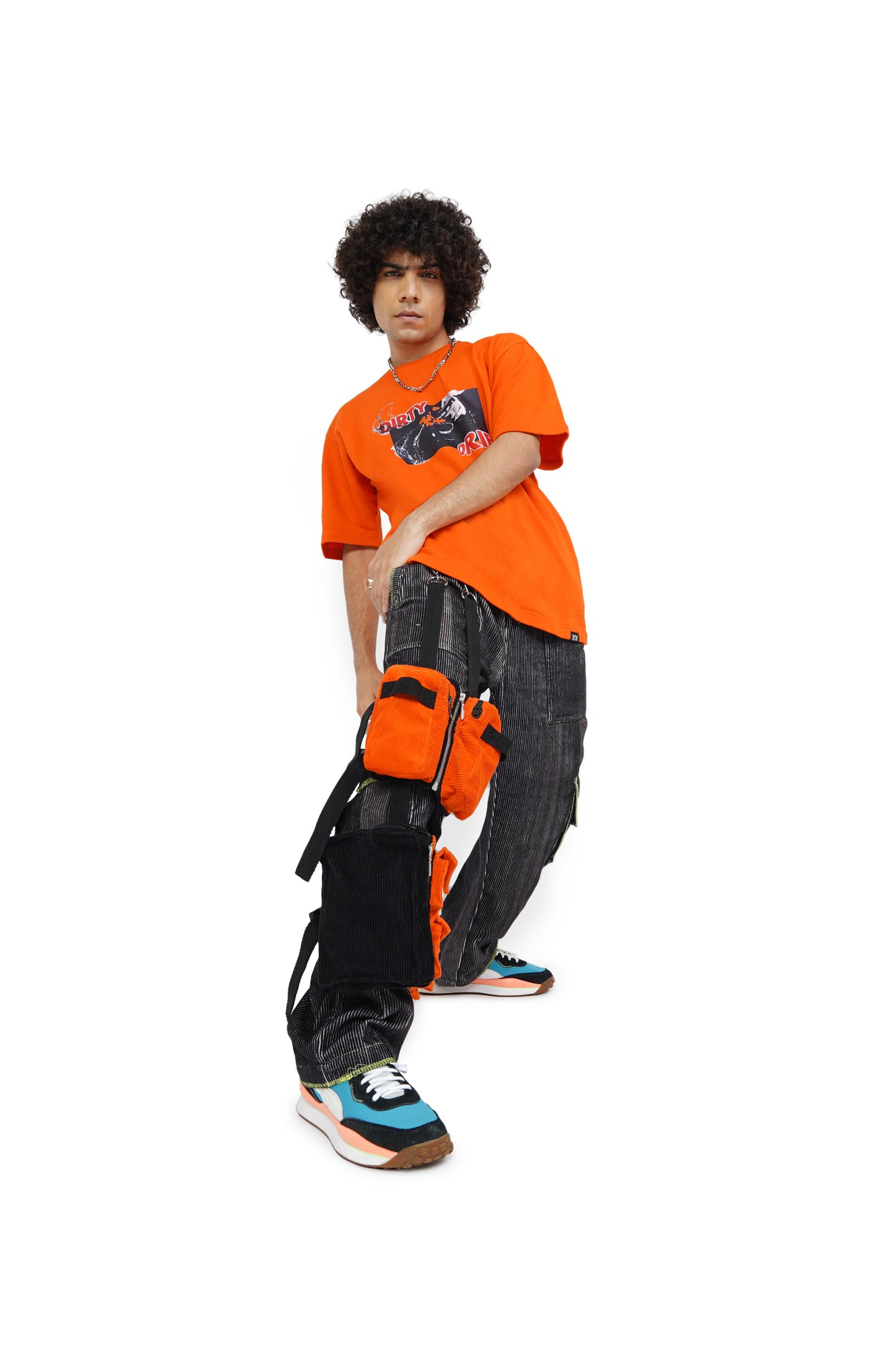 Campfire Orange Dirty Drift T-Shirt & Caffeine Grainy Cargo Track Pants Set