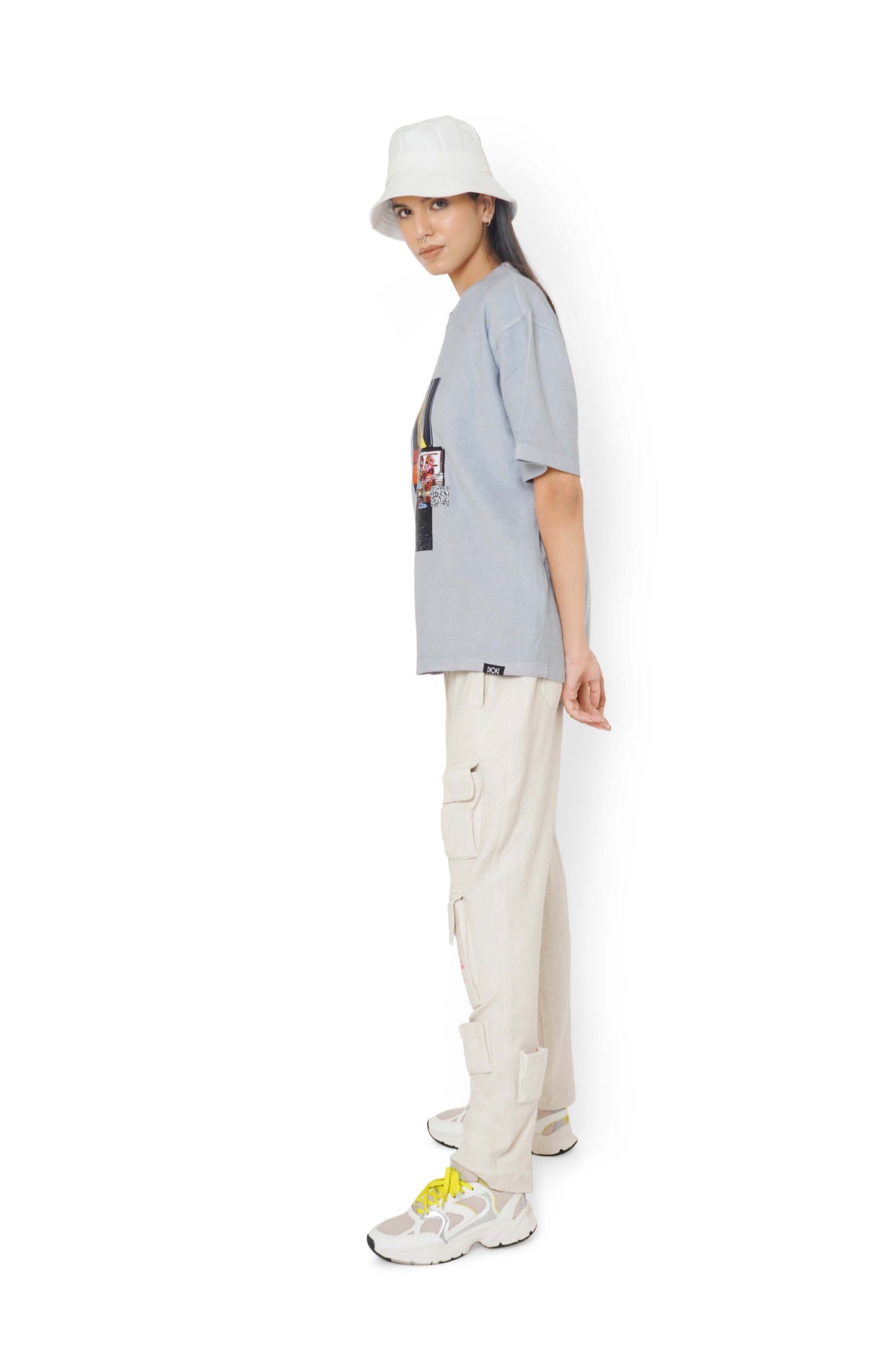 Smokey Grey Graphic T-Shirt & Cane Beige Utility Cargo Track Pants Set
