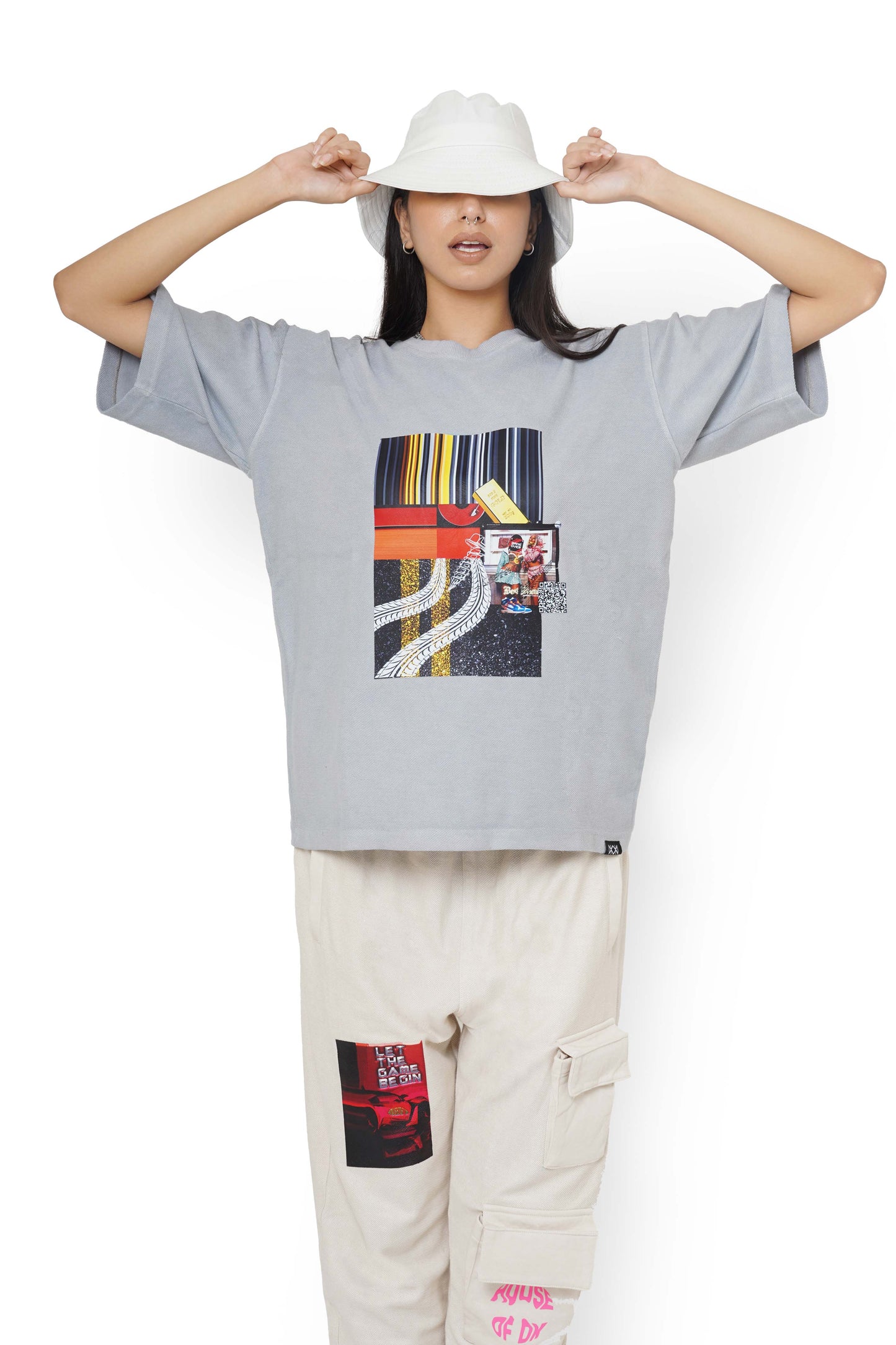 Smokey Grey Graphic T-Shirt & Cane Beige Utility Cargo Track Pants Set