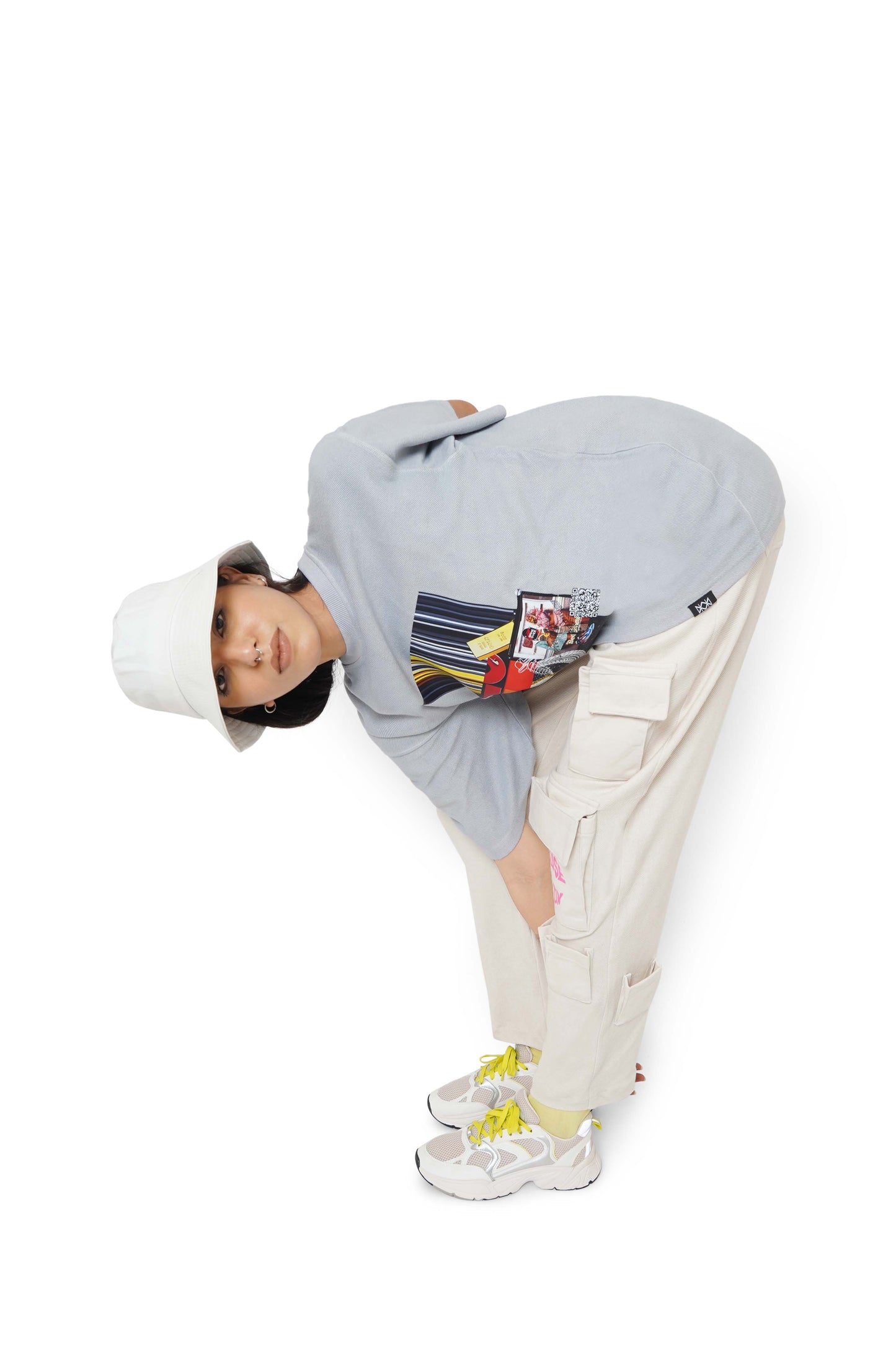 Smokey Grey Graphic T-Shirt & Cane Beige Utility Cargo Track Pants Set