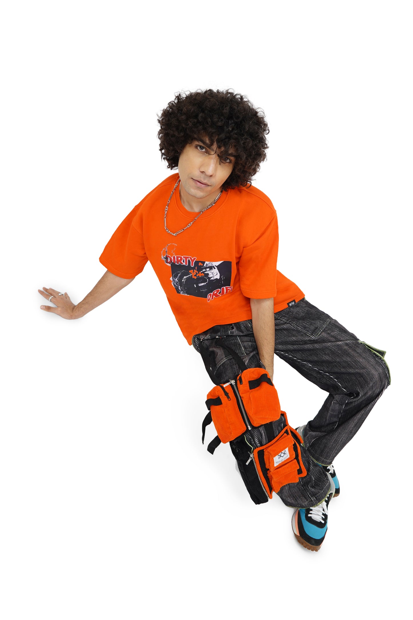 Campfire Orange Dirty Drift T-Shirt & Caffeine Grainy Cargo Track Pants Set