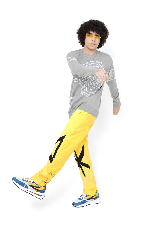 Smokey Grey Graphic Knitted Sweatshirt & Sporty Yellow Monogram Pants Set