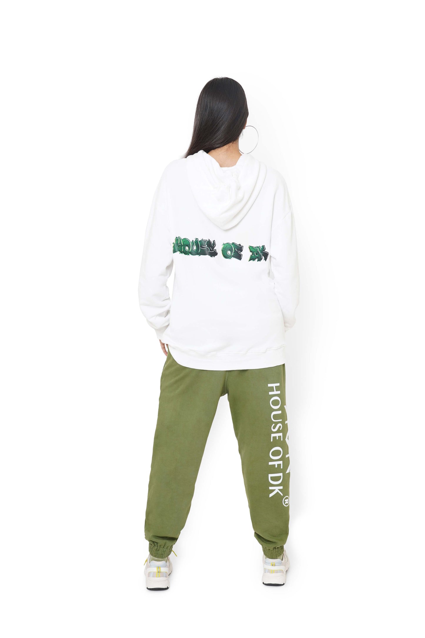White Mark Graphic Hoodie & Bamboo Green Monogram Sweatpants Set