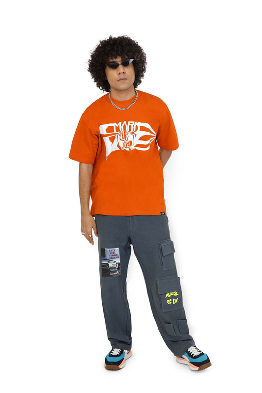 Orange Tan Mark T-Shirt & Carbon Grey Utility Cargo Track Pants Set