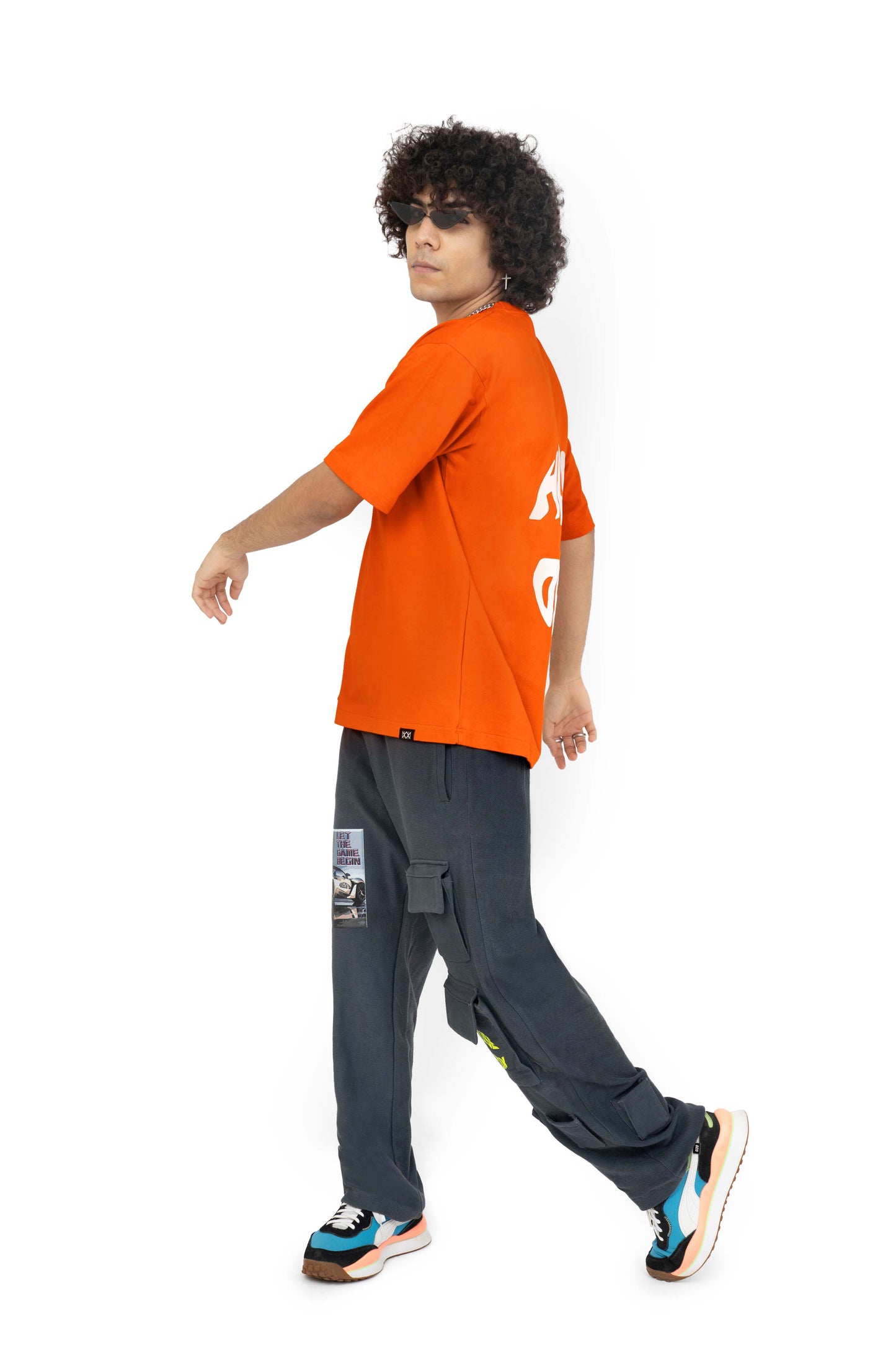 Orange Tan Mark T-Shirt & Carbon Grey Utility Cargo Track Pants Set
