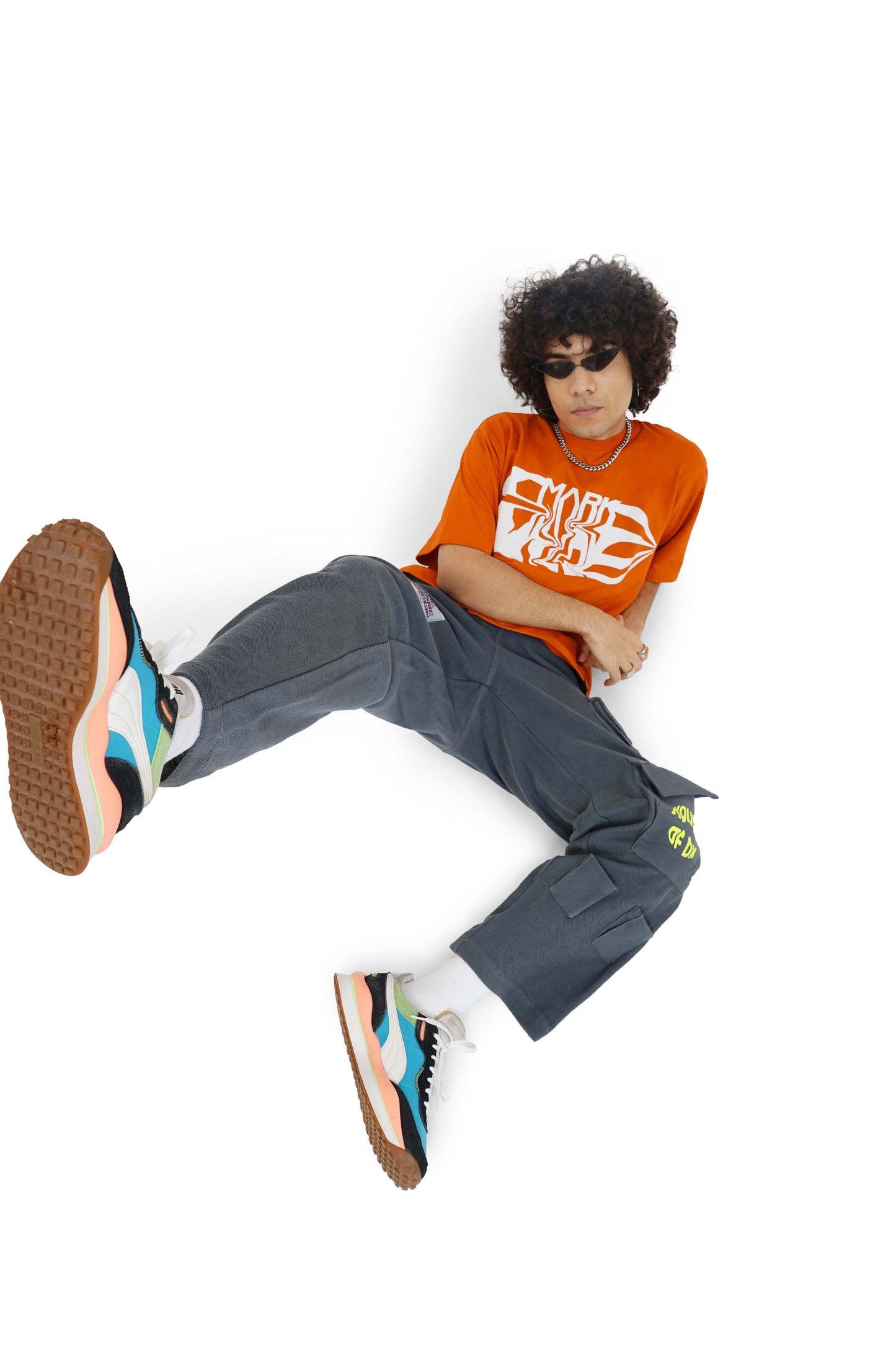 Orange Tan Mark T-Shirt & Carbon Grey Utility Cargo Track Pants Set