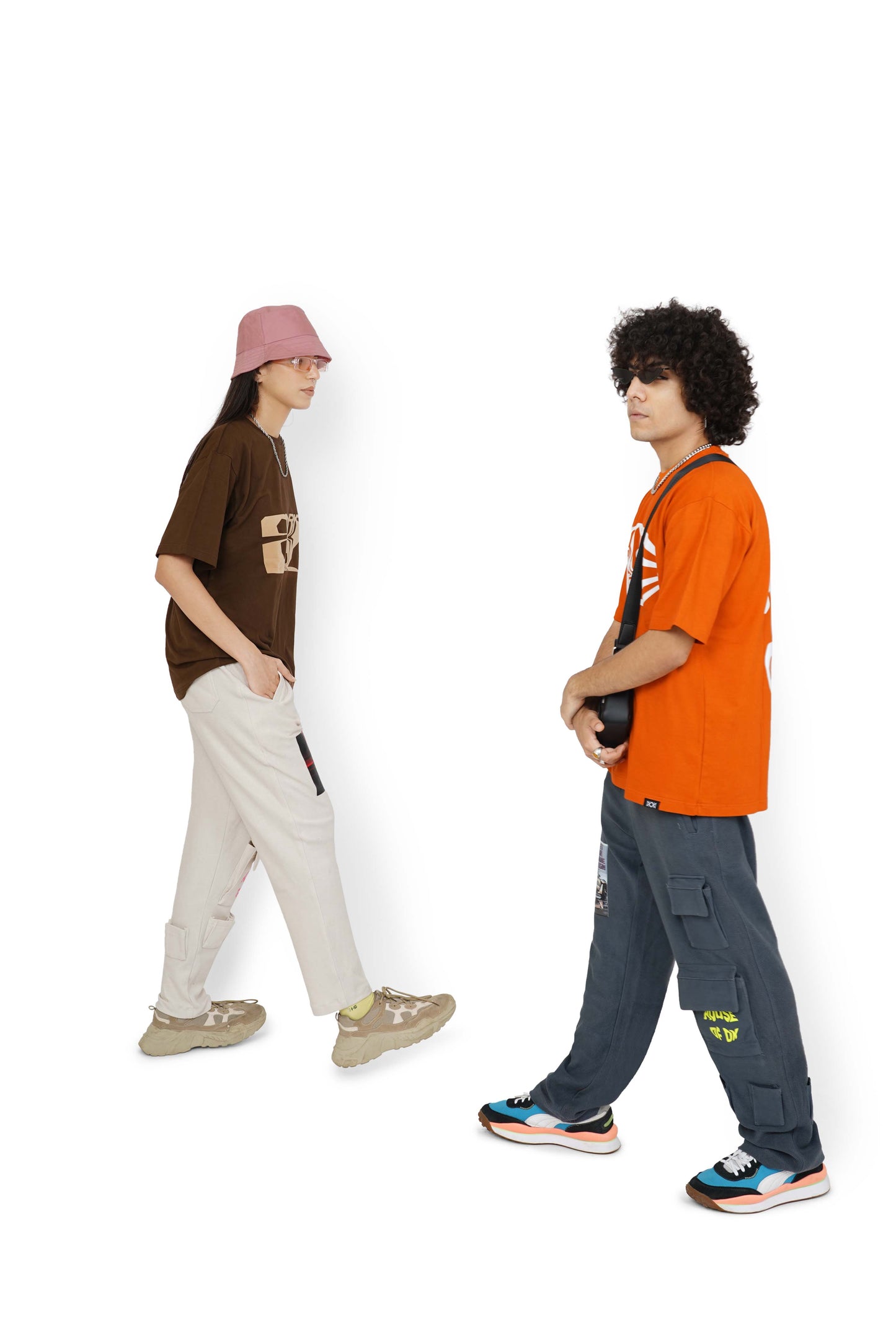 Orange Tan Mark T-Shirt & Carbon Grey Utility Cargo Track Pants Set