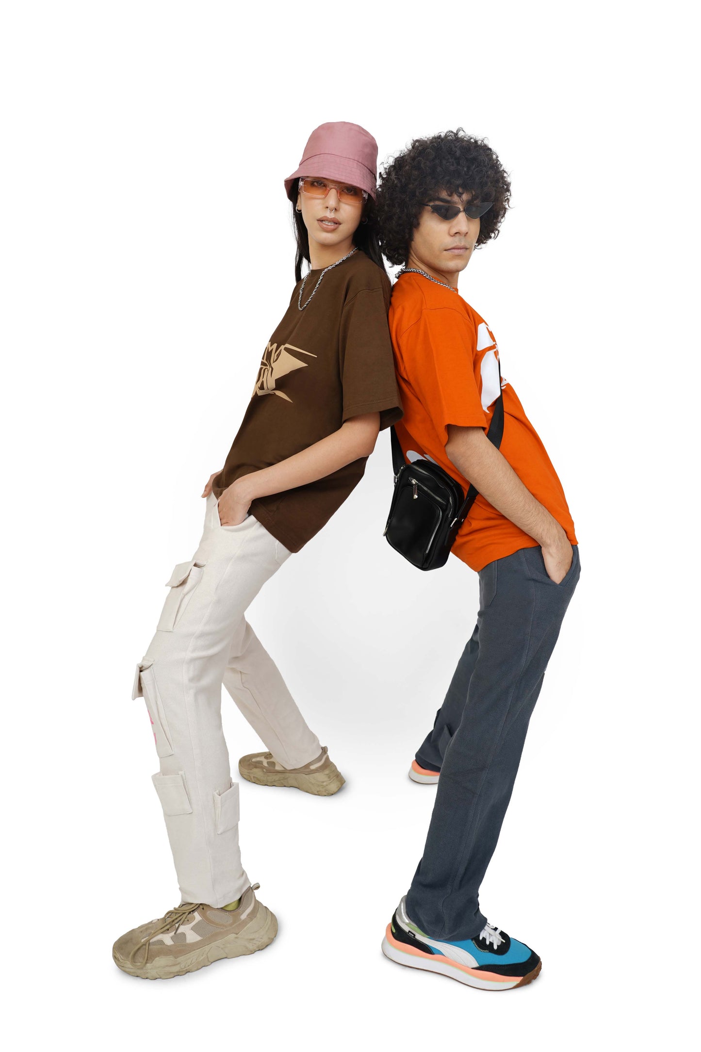 Orange Tan Mark T-Shirt & Carbon Grey Utility Cargo Track Pants Set