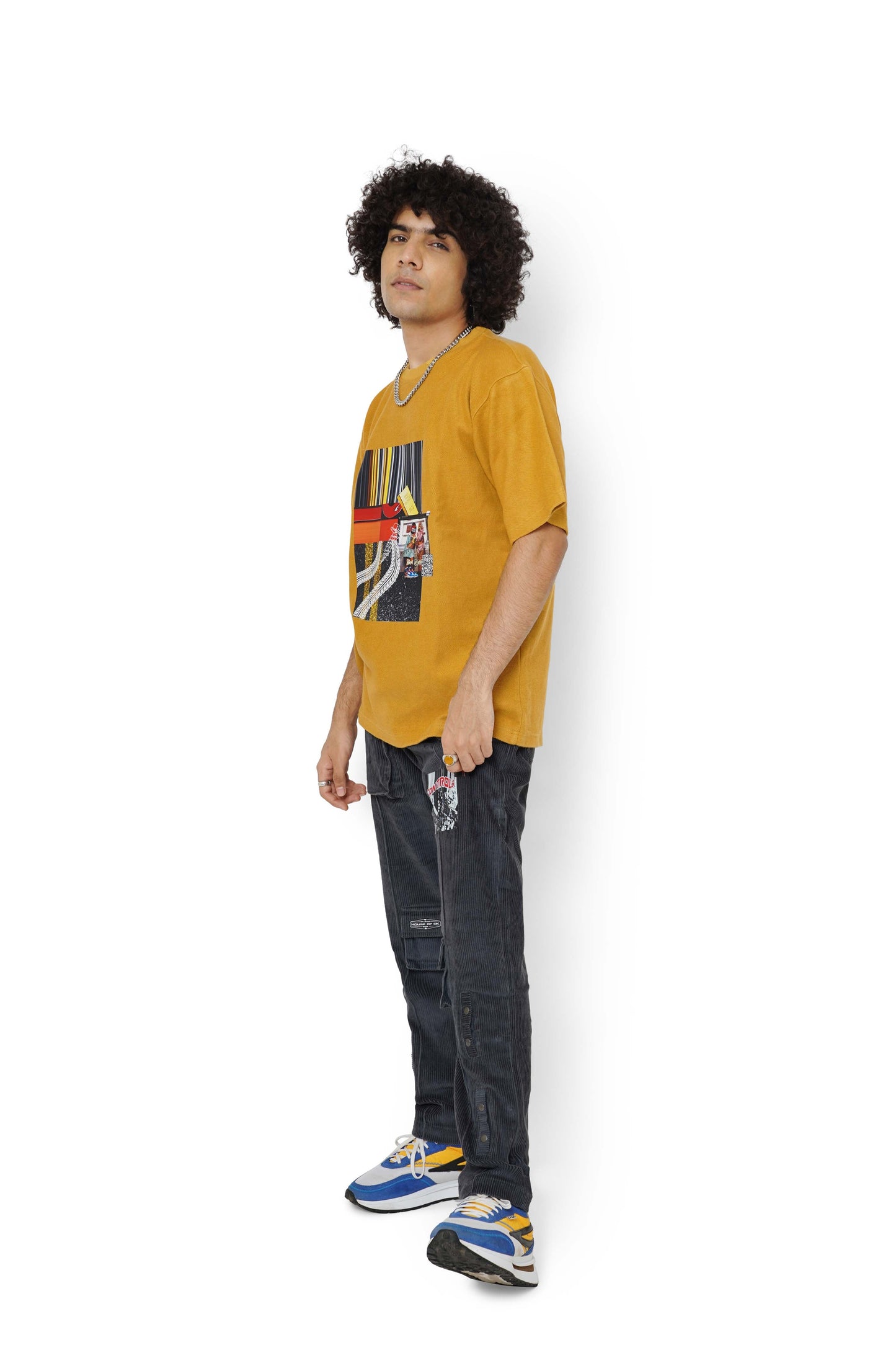 Mustard Wood Graphic T-Shirt & Carbon Grey Control Cargo Track Pants Set