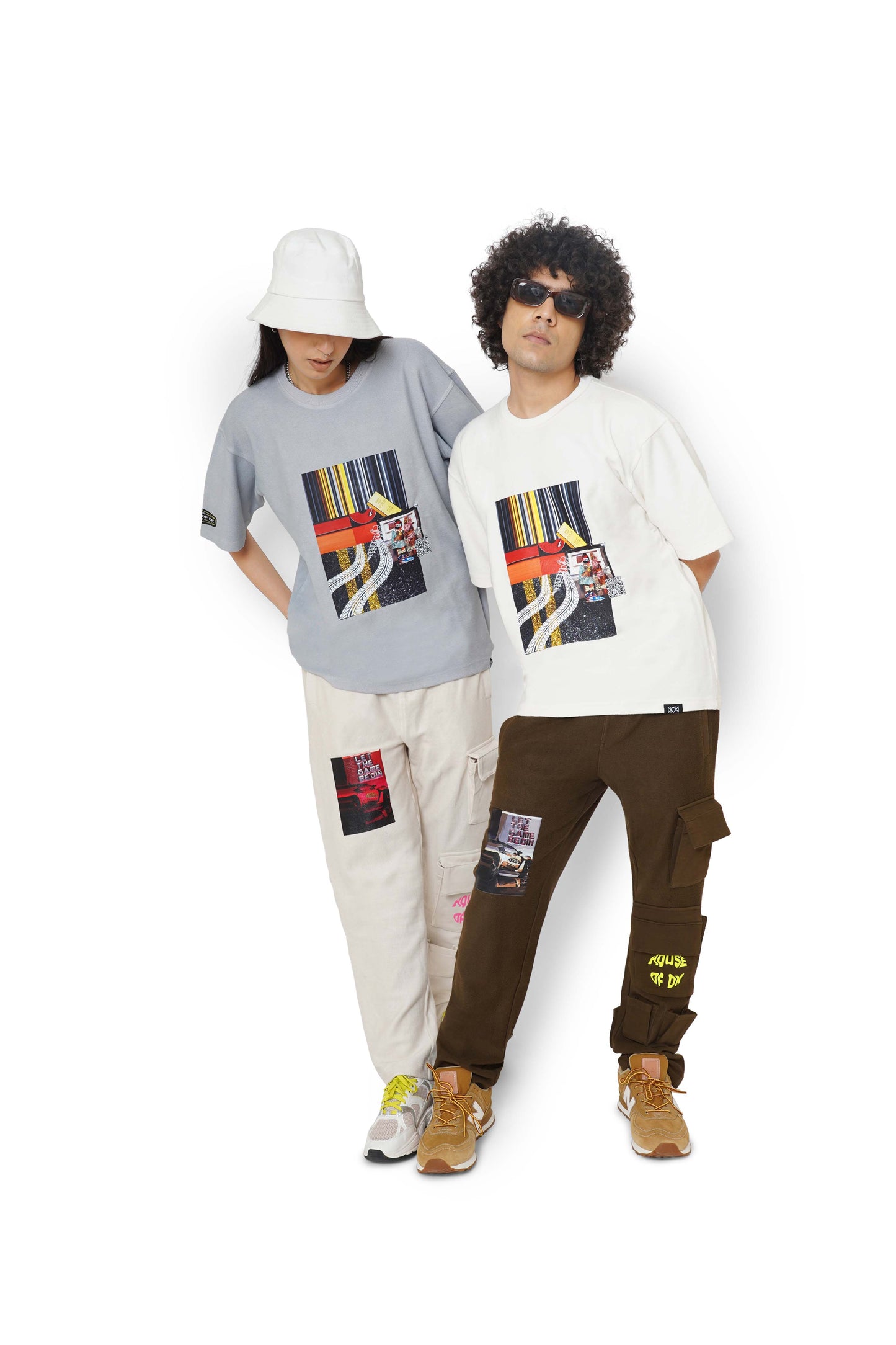 Smokey Grey Graphic T-Shirt & Cane Beige Utility Cargo Track Pants Set
