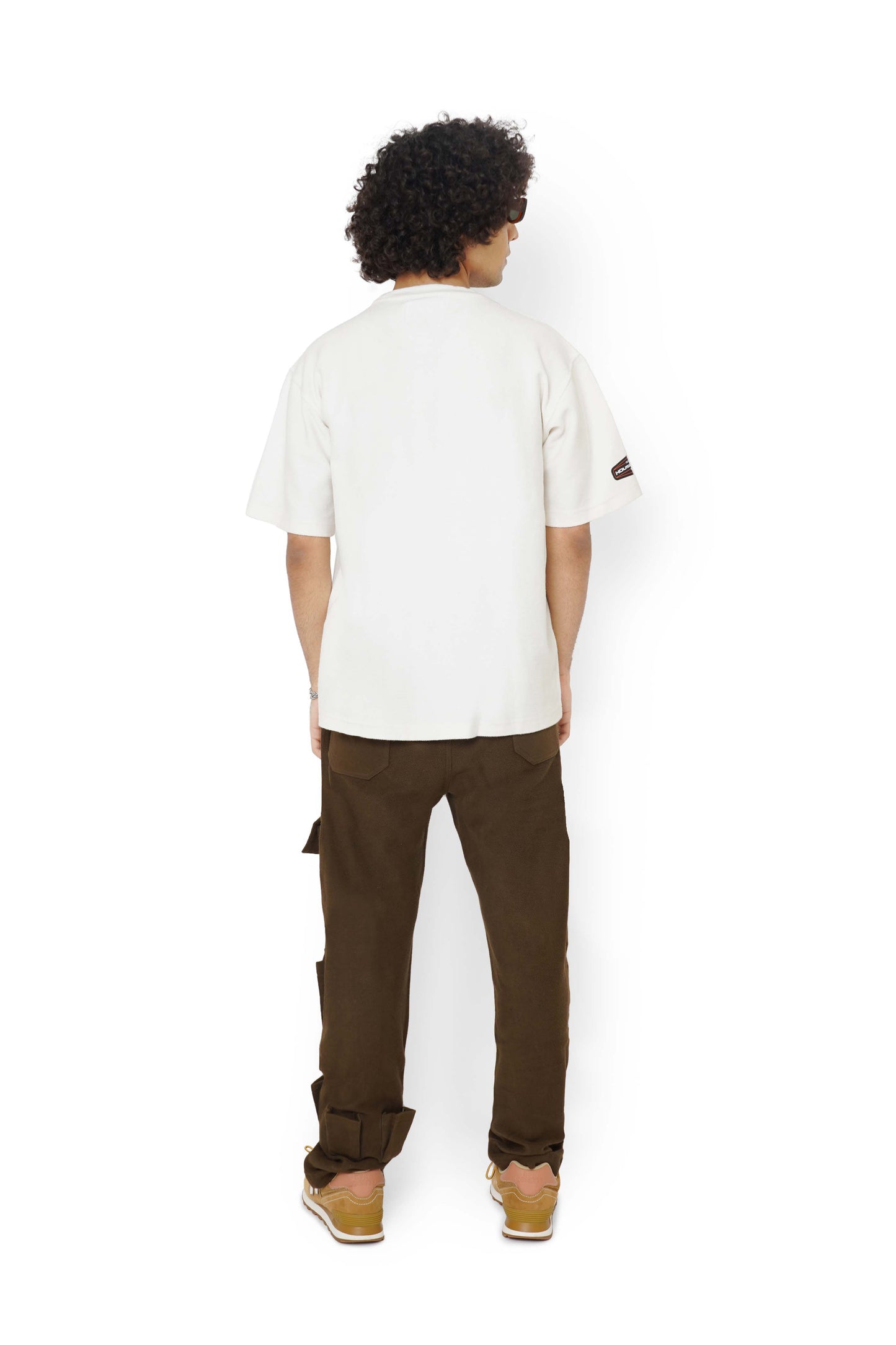 Cane Beige Graphic T-Shirt & Nut Brown Utility Cargo Track Pants Set