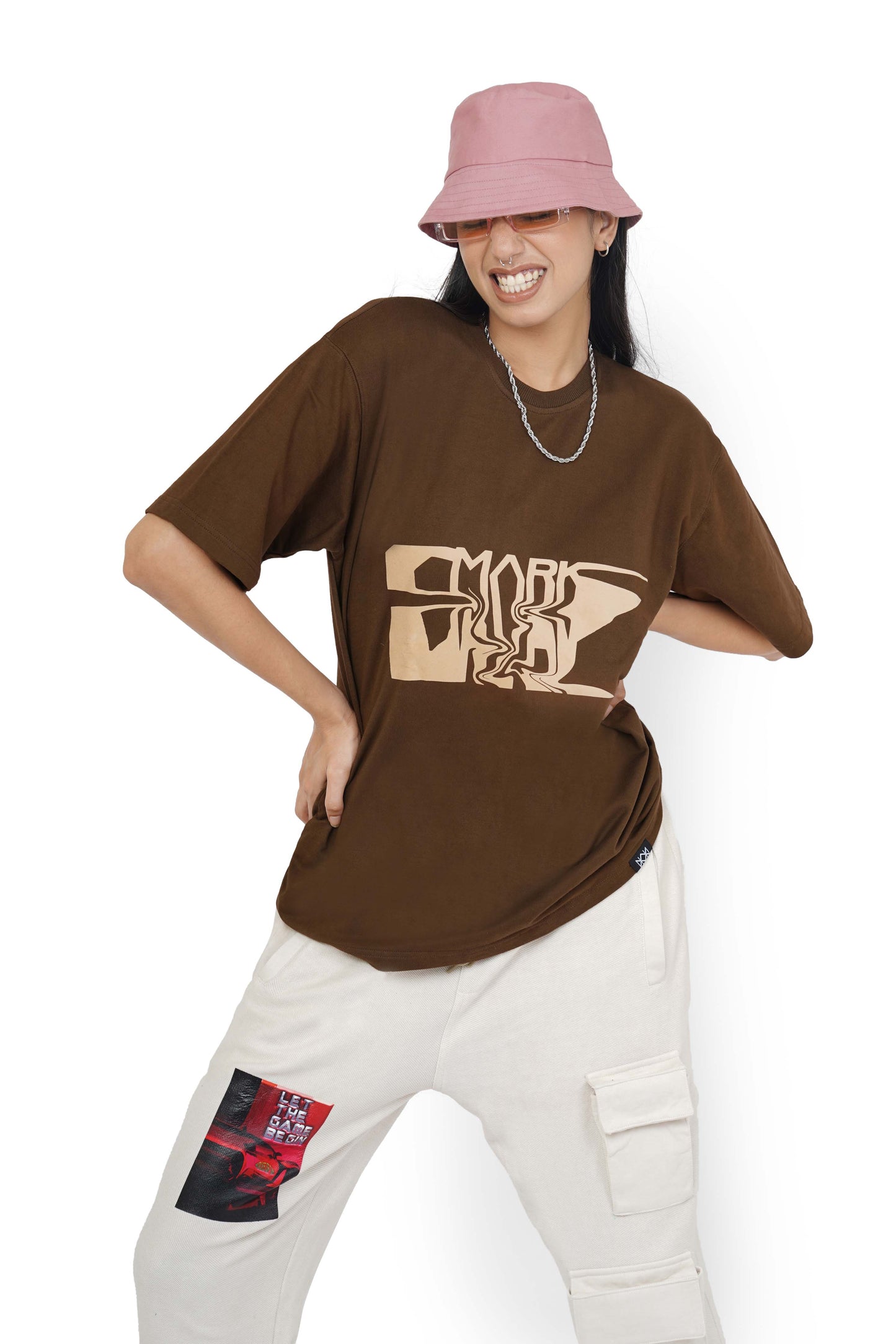 Nut Brown Mark T-Shirt & Cane Beige Utility Cargo Track Pants Set