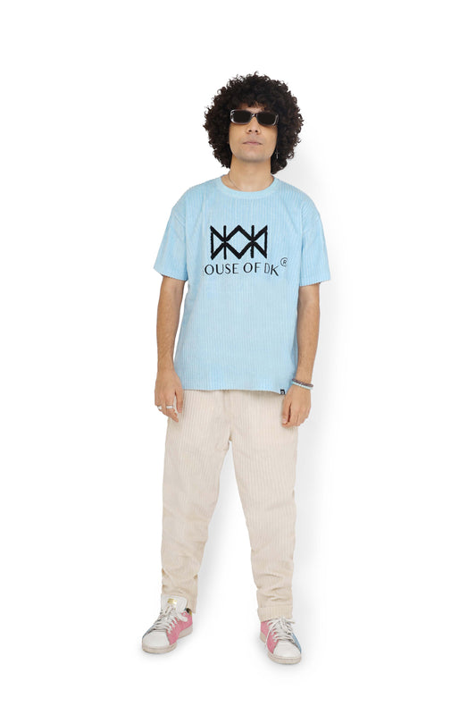 Mint Blue Hi-Low T-Shirt & Cane Beige Track Pants Set