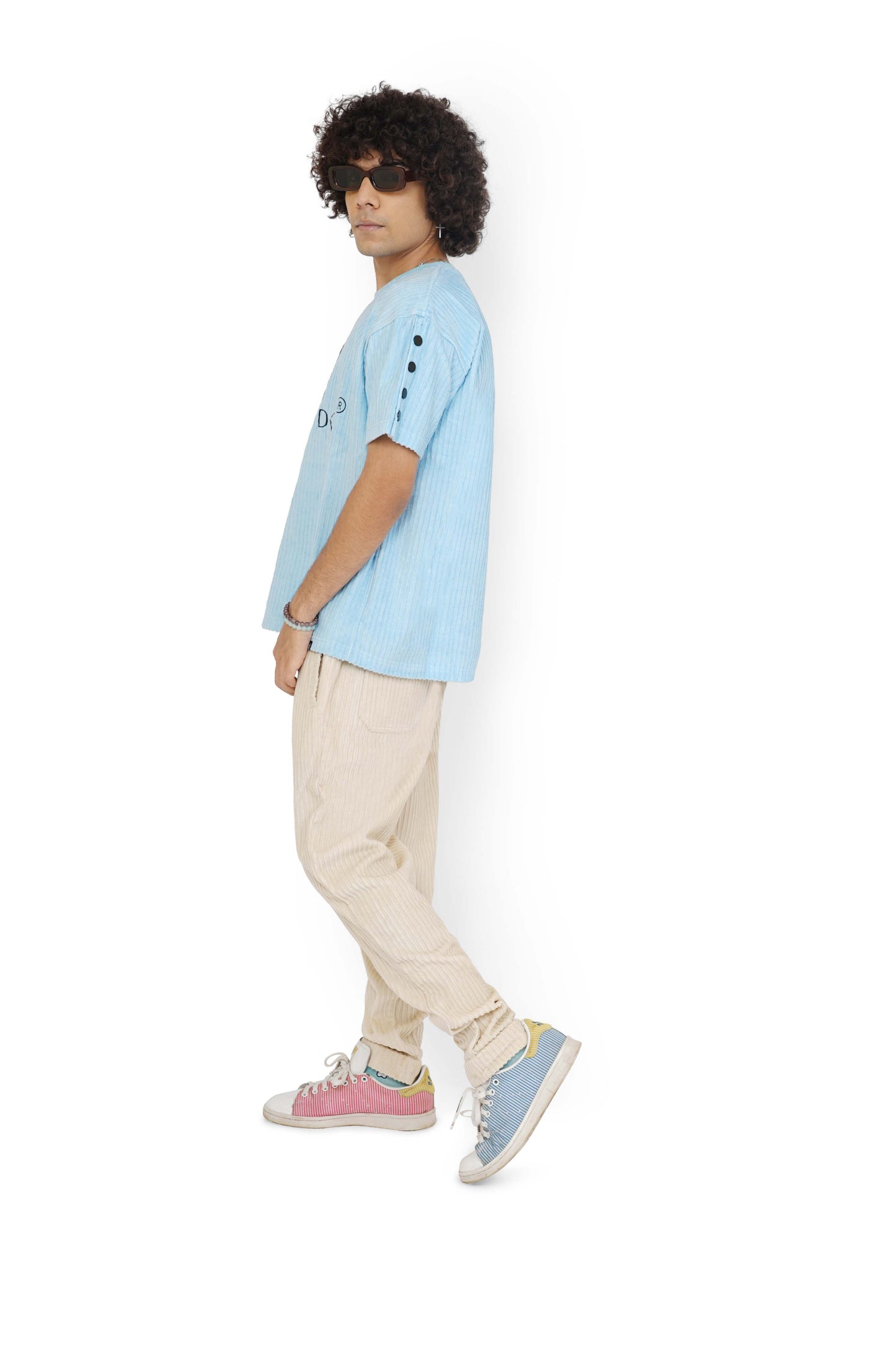 Mint Blue Hi-Low T-Shirt & Cane Beige Track Pants Set