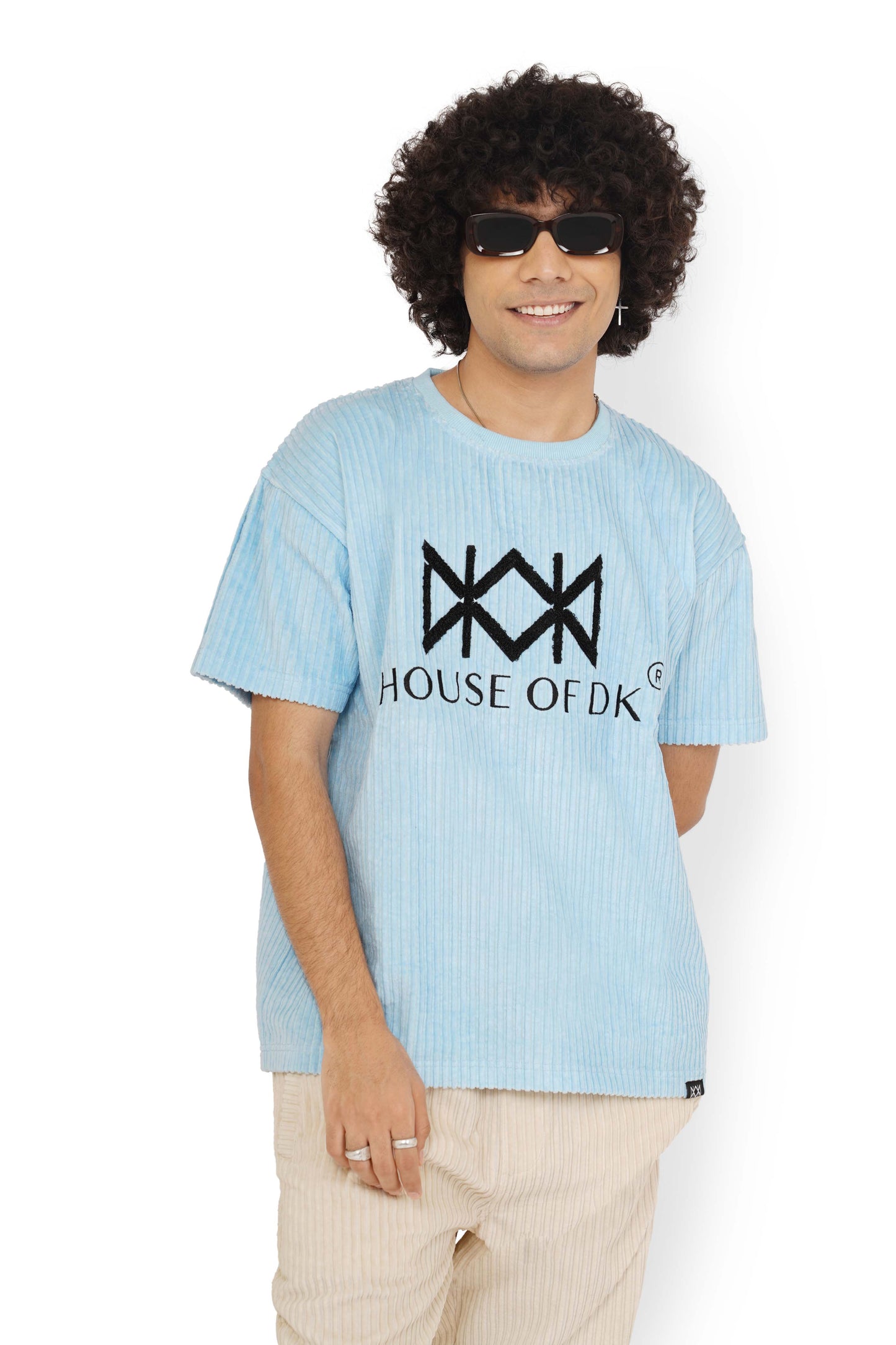 Mint Blue Hi-Low T-Shirt & Cane Beige Track Pants Set