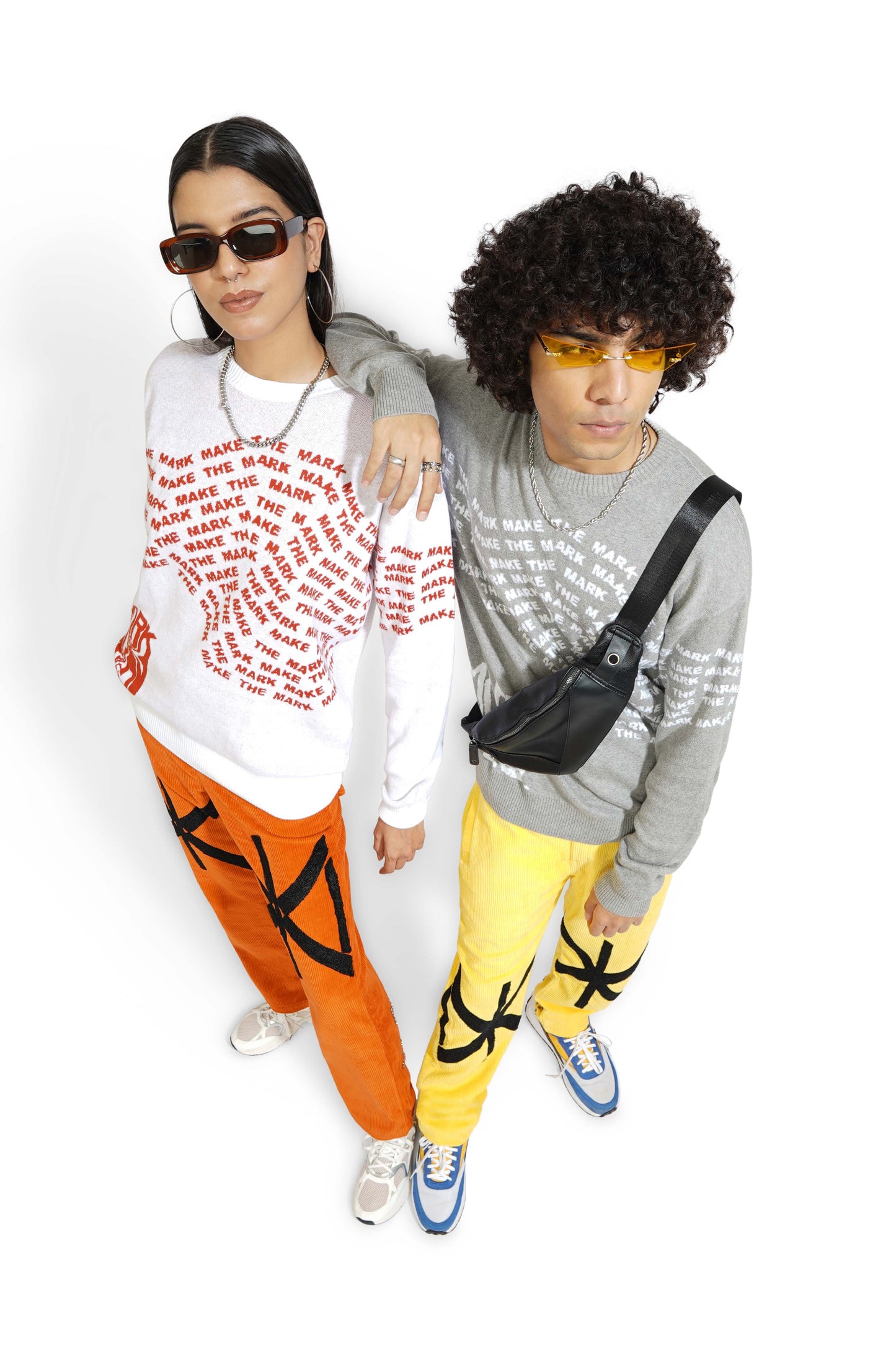 Orange Tan Graphic Knitted Sweatshirt & Monogram Pant Set