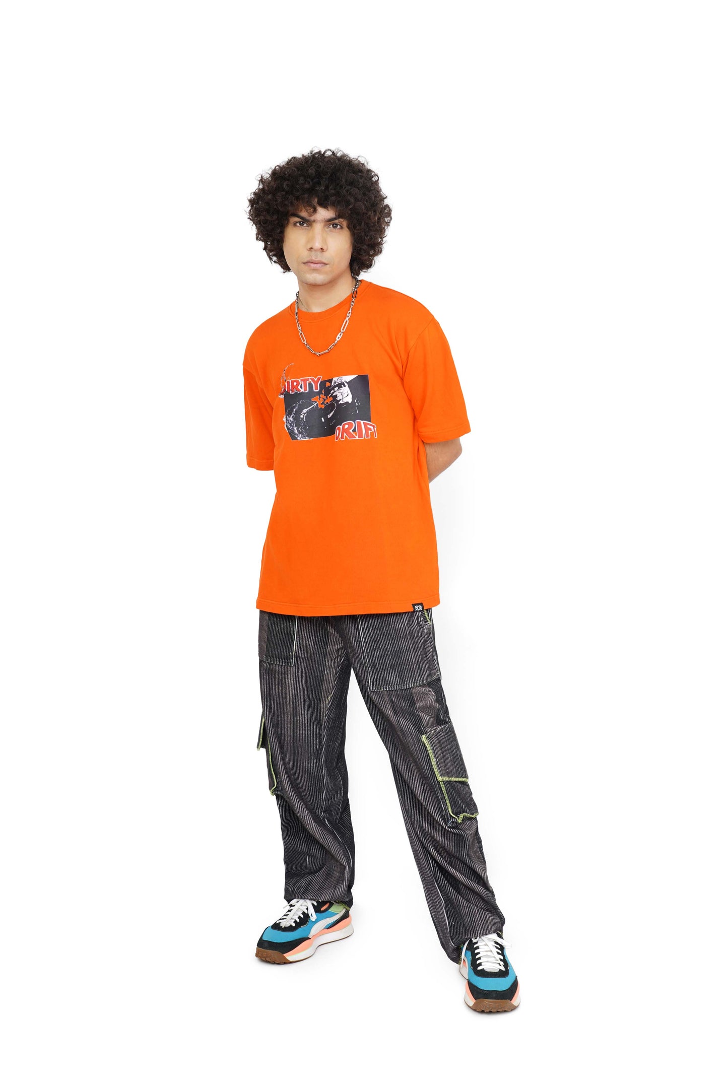 Campfire Orange Dirty Drift T-Shirt & Caffeine Grainy Cargo Track Pants Set