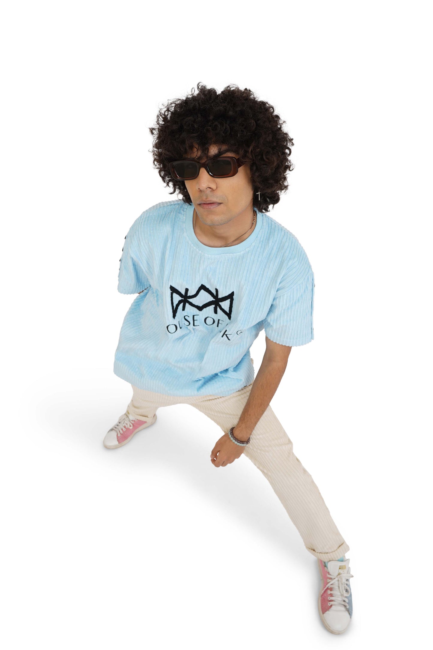 Mint Blue Hi-Low T-Shirt & Cane Beige Track Pants Set