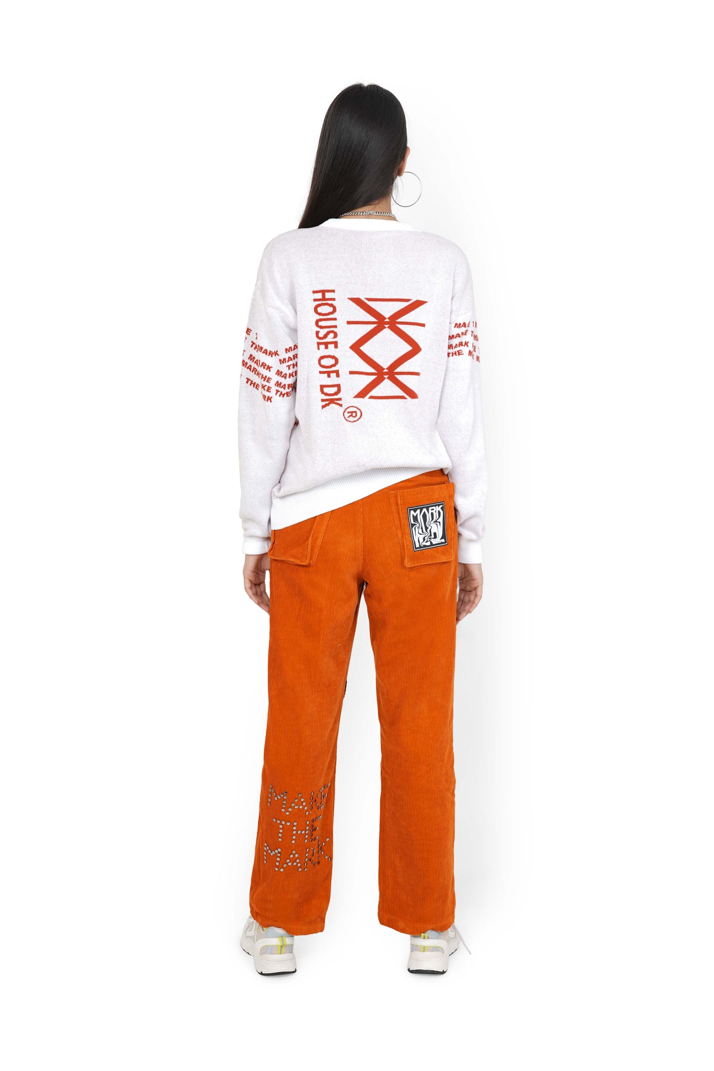 Orange Tan Graphic Knitted Sweatshirt & Monogram Pant Set