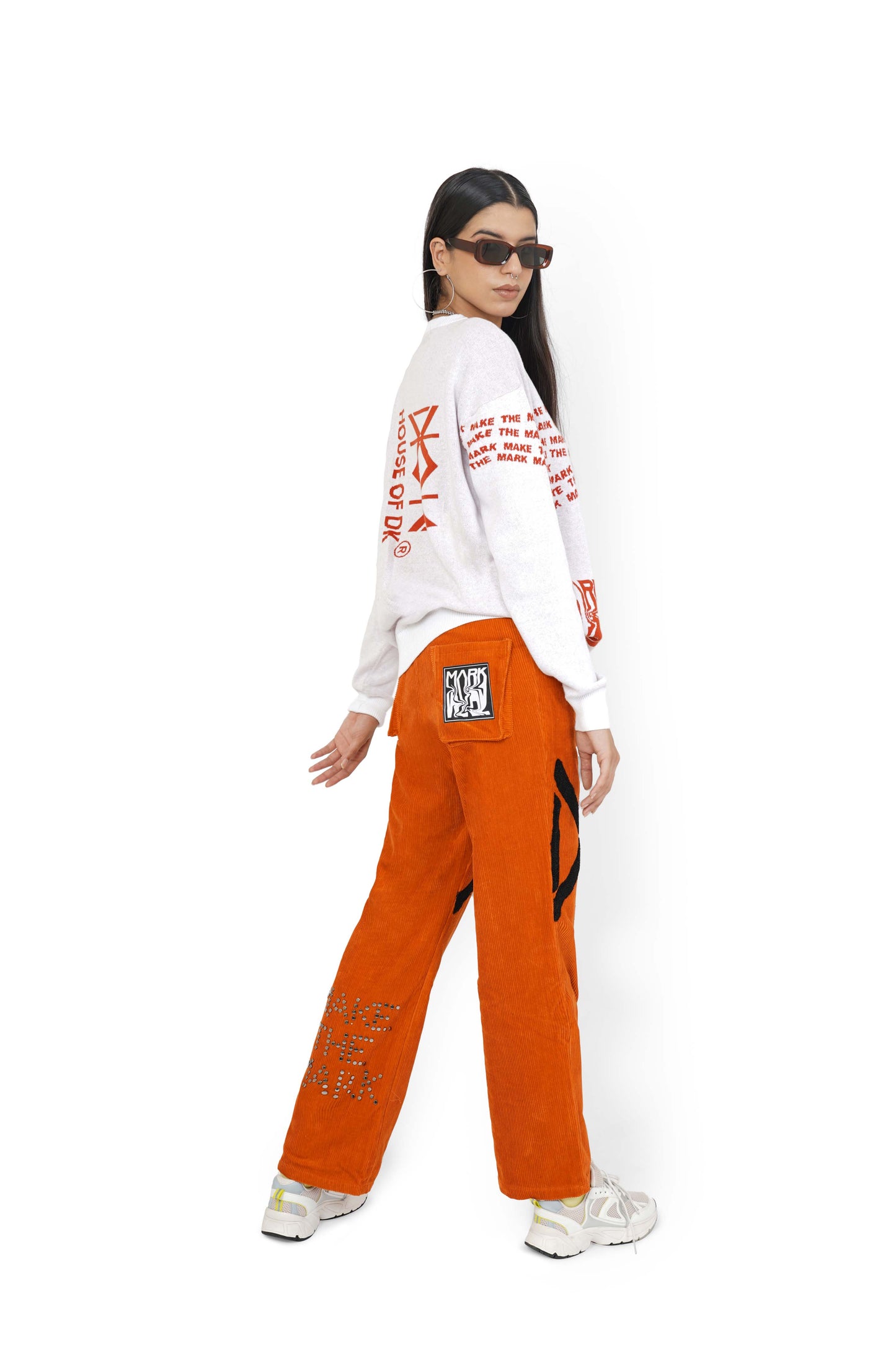 Orange Tan Graphic Knitted Sweatshirt & Monogram Pant Set