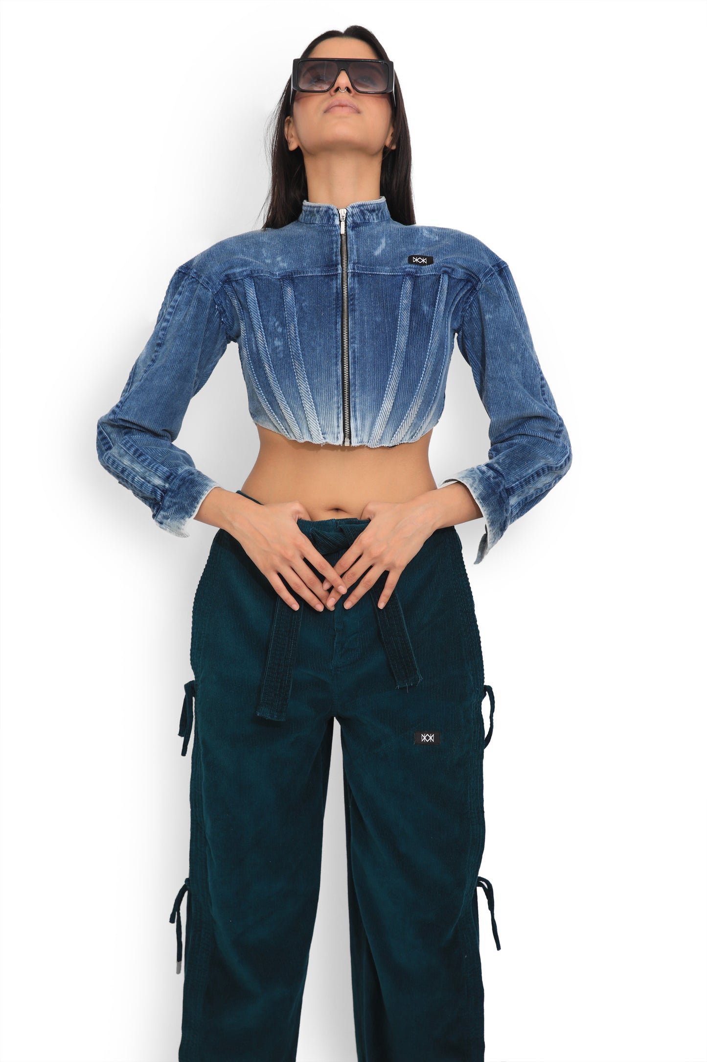 Ombre Blue Washed Corset Jacket