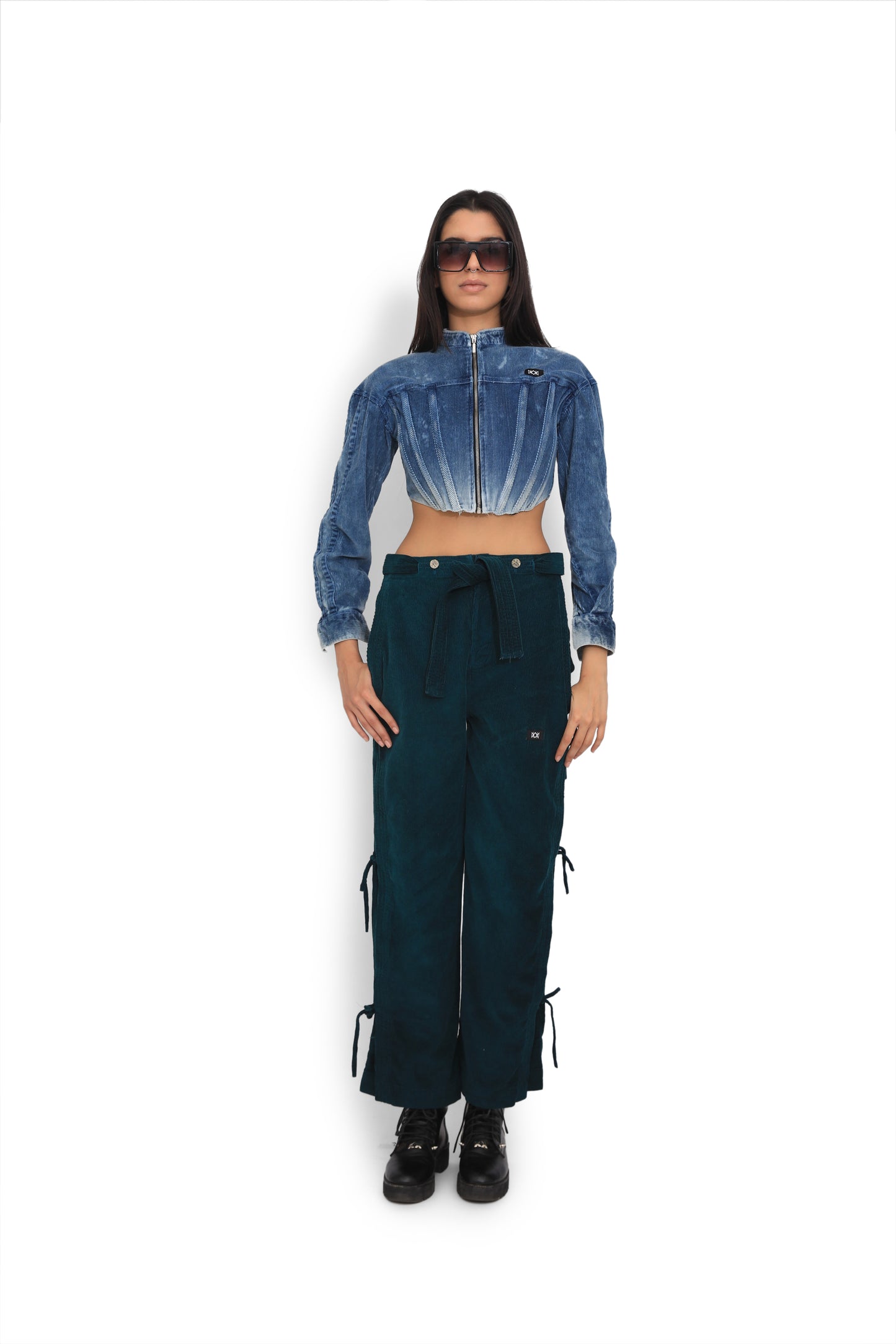 Ombre Blue Washed Corset Jacket