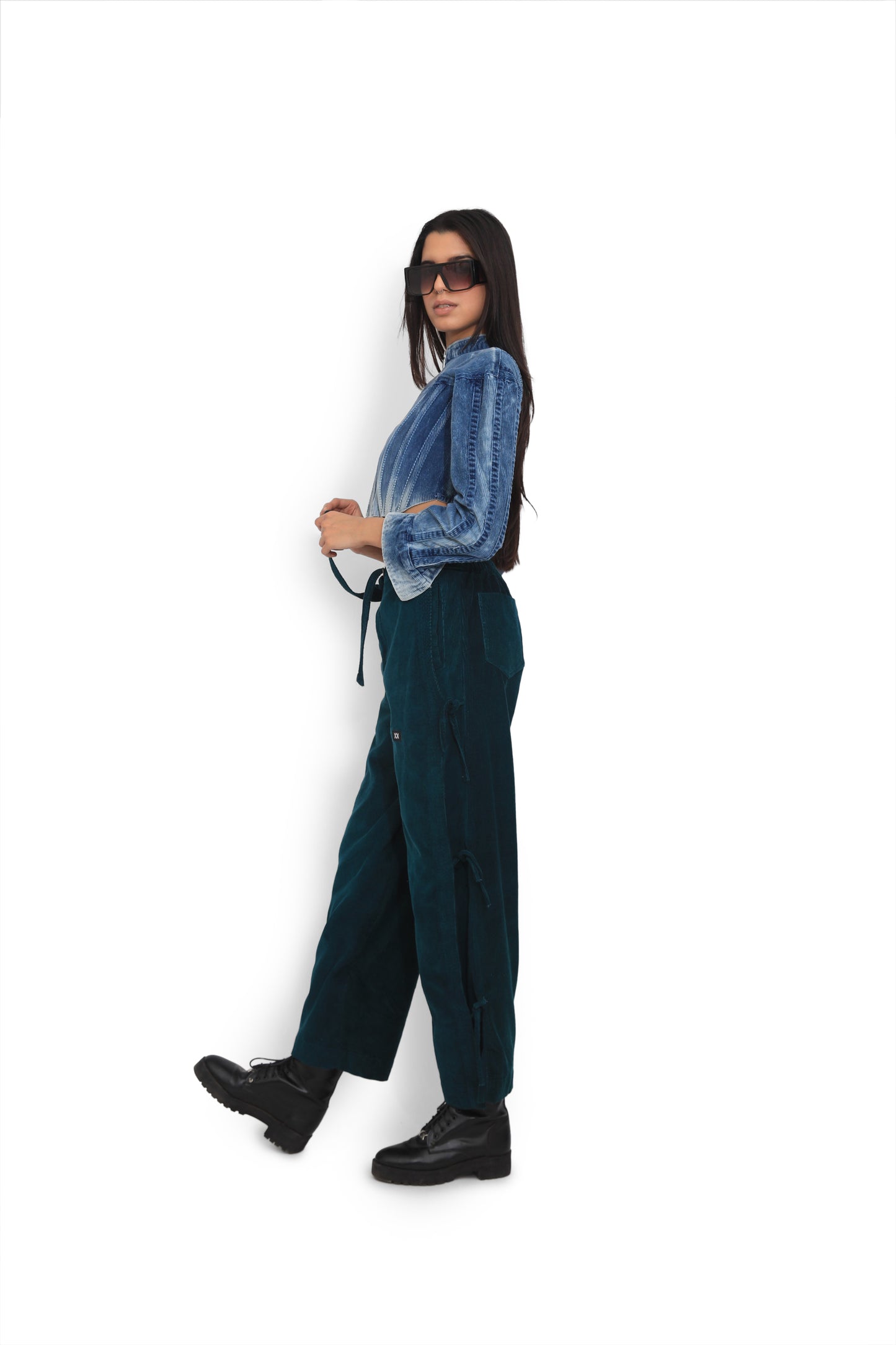 Ombre Blue Washed Corset Jacket