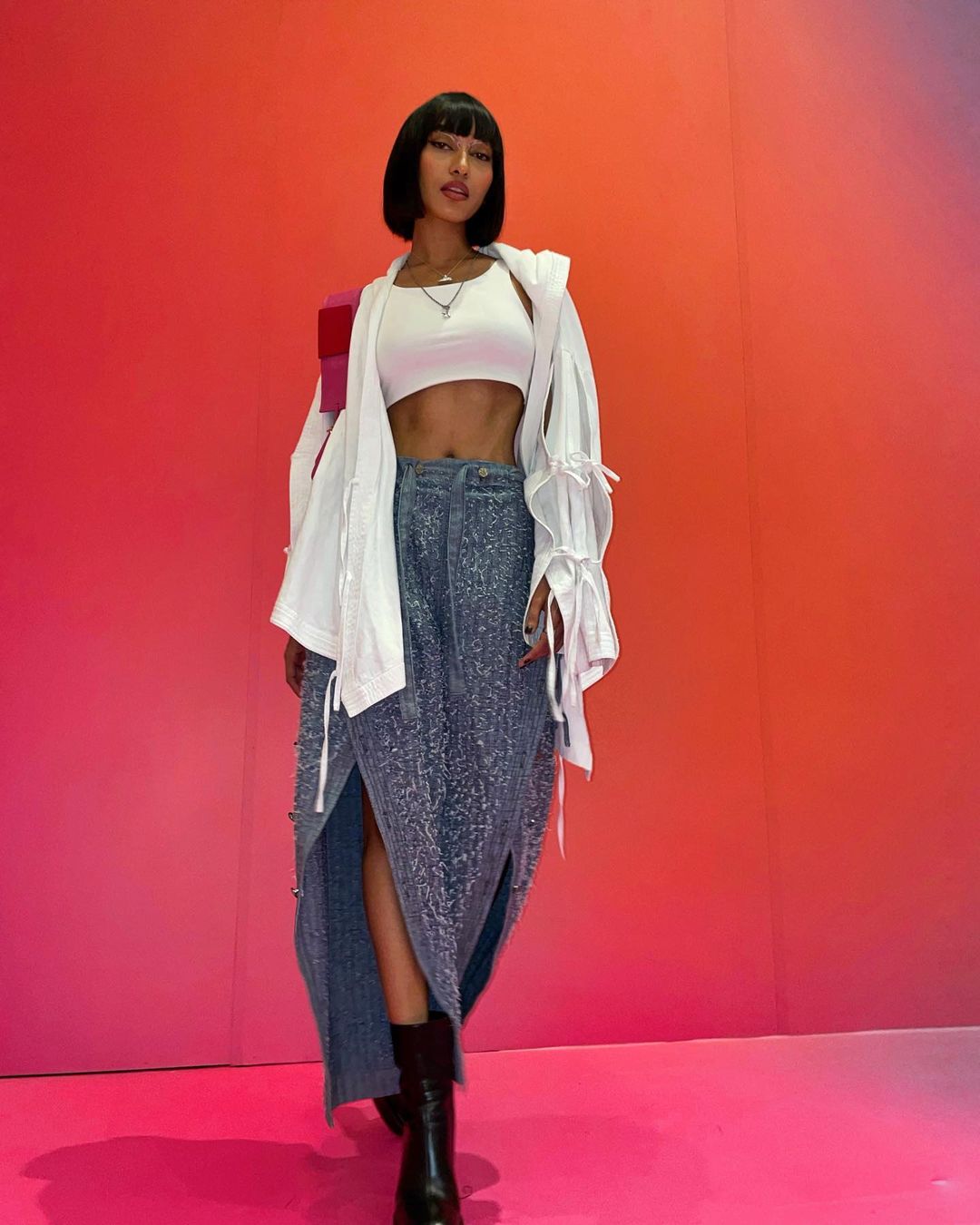 White Deconstructed Denim Cape Jacket