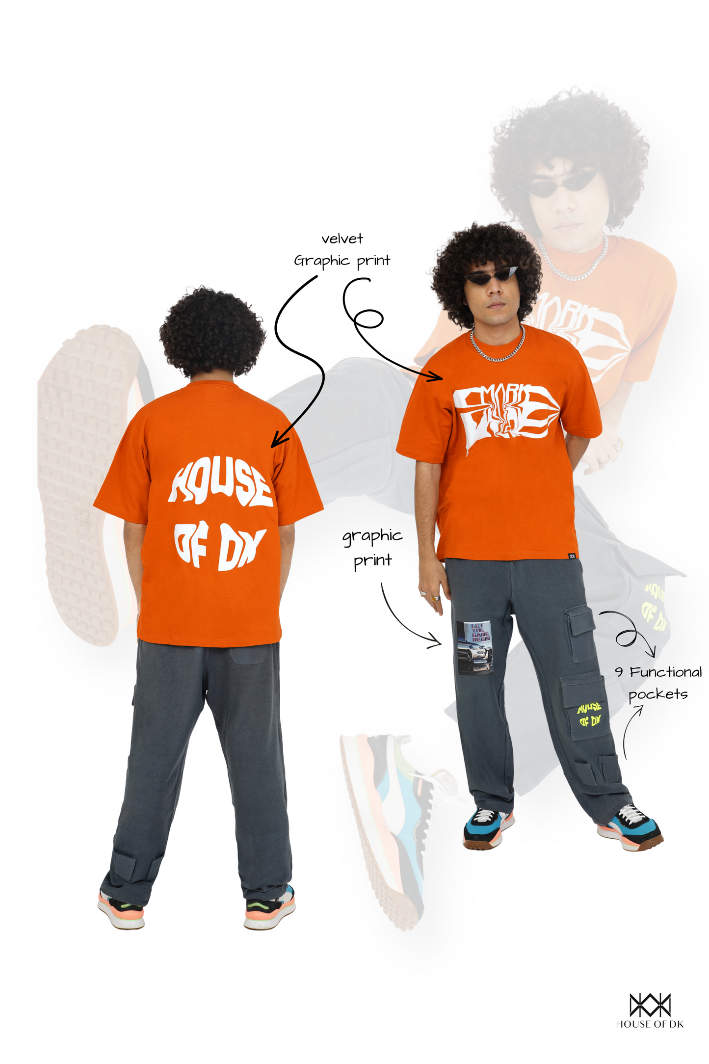Orange Tan Mark T-Shirt & Carbon Grey Utility Cargo Track Pants Set